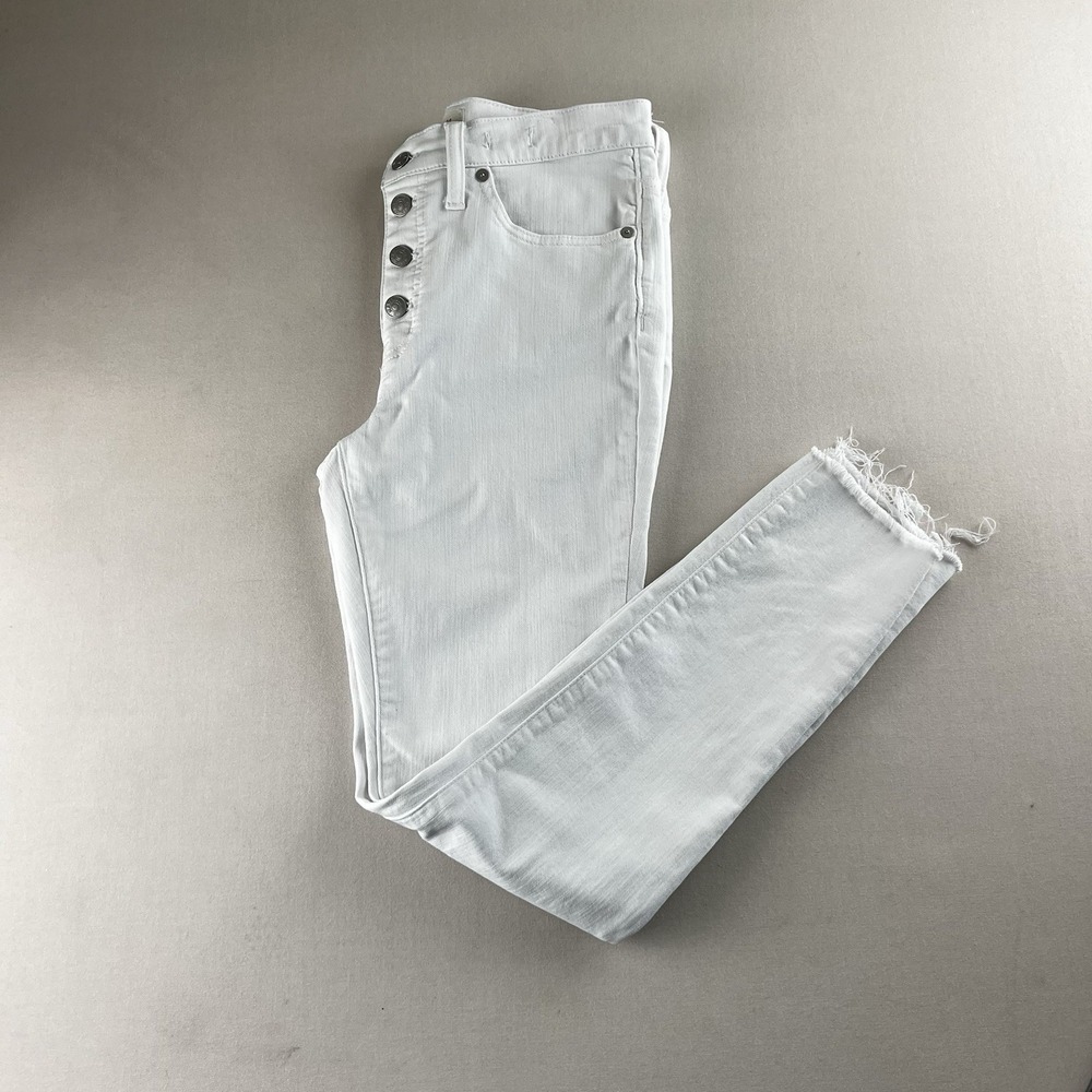 Madewell White High Rise Skinny Jeans Button Fly Raw Hem Womens Size 27